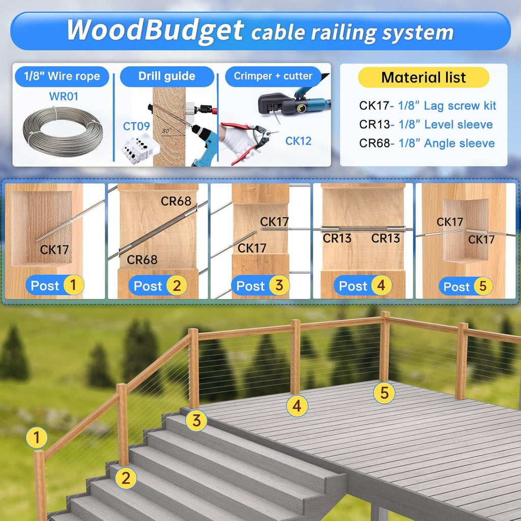 20 Pack 1/8 Swage Lag Screw Cable Railing Hardware Kit with 165 Feet Stainless Steel Wire Rope M68796