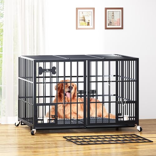 42/48 inch Heavy Duty Metal Dog Crate with Wheels A485670