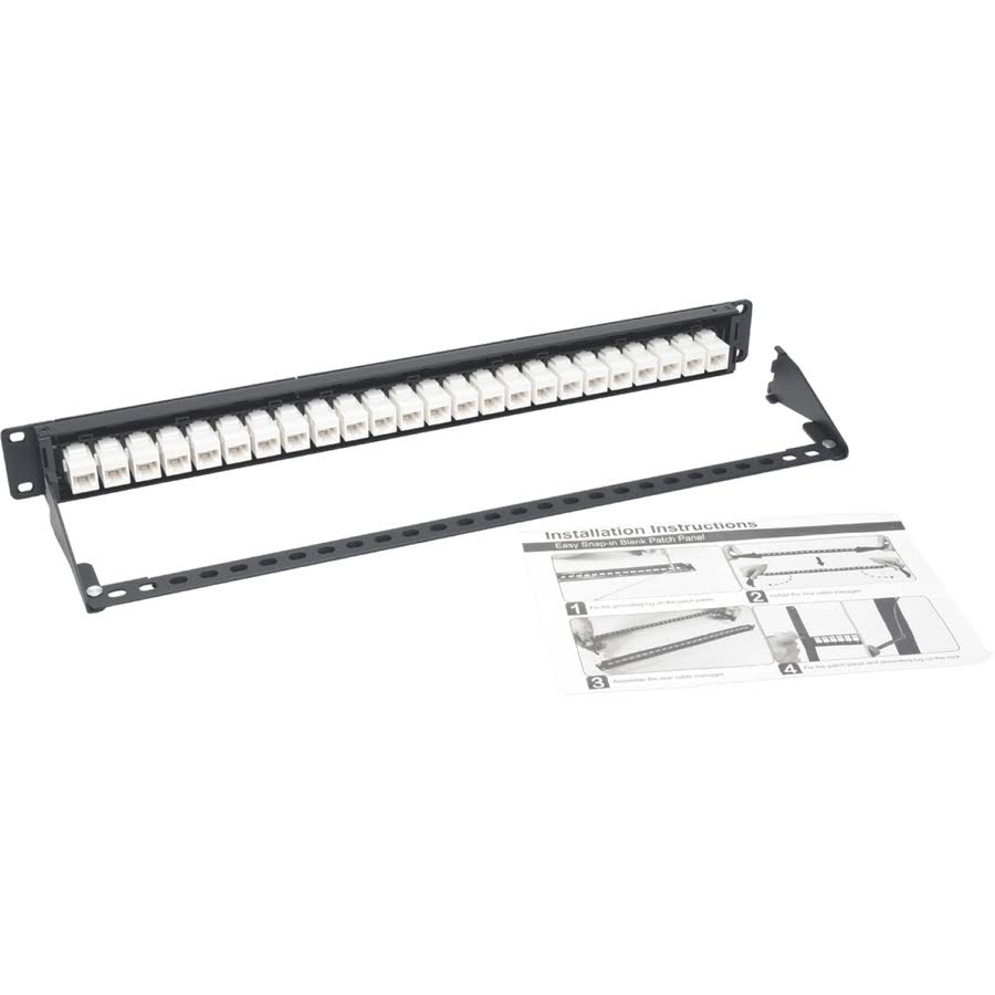 24-Port Cat6a Patch Panel Feedthrough Rackmount RJ45 Ethernet 1U R437