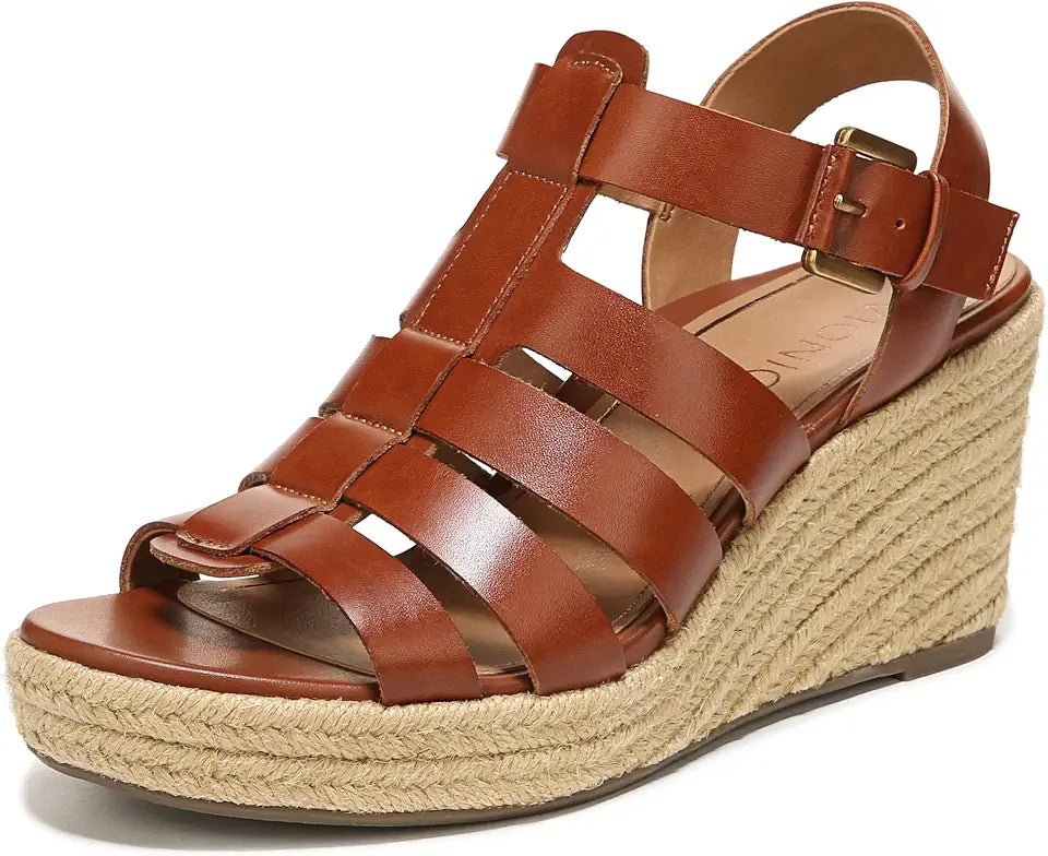 Leather Strappy Platform Wedge Sandals with Orthotic Insole K9904
