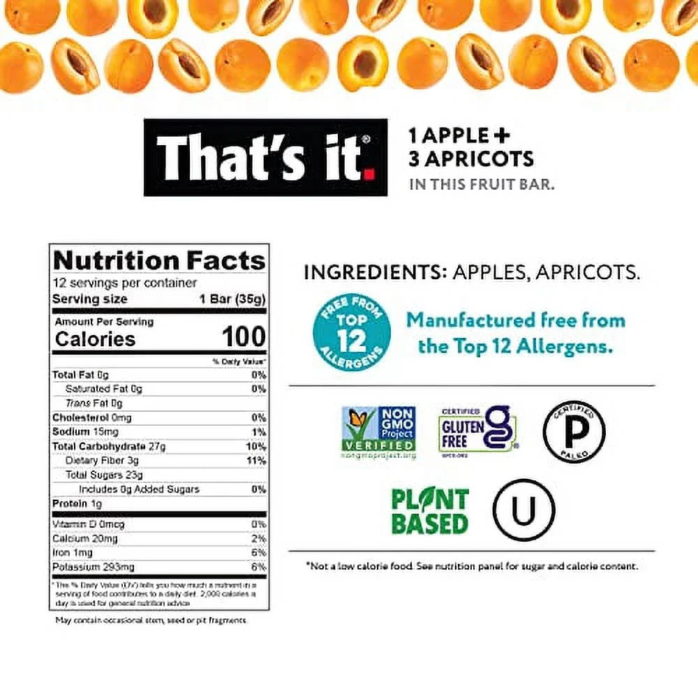 Apple Apricot 100% Natural Fruit Bar 12 Pack J483