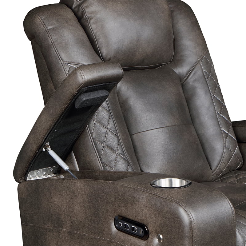 Brownish Gray Faux Leather Power Reclining Chair U54923