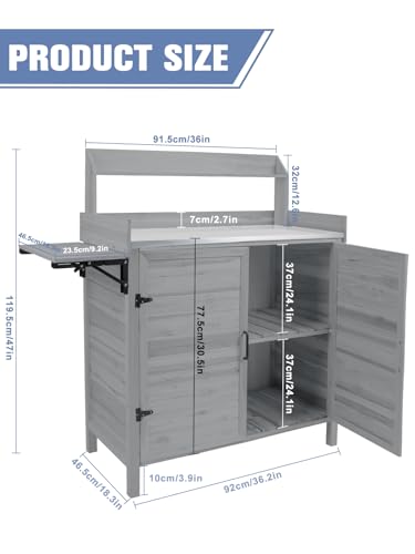 Foldable Wooden Potting Bench with Storage Cabinet E9765