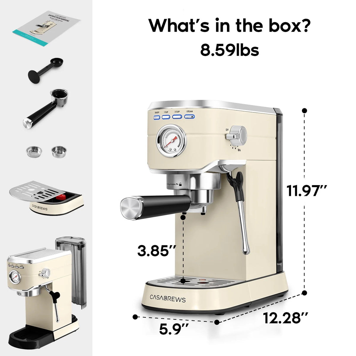20 Bar Espresso Machine with Milk Frother, Stainless Steel A5447