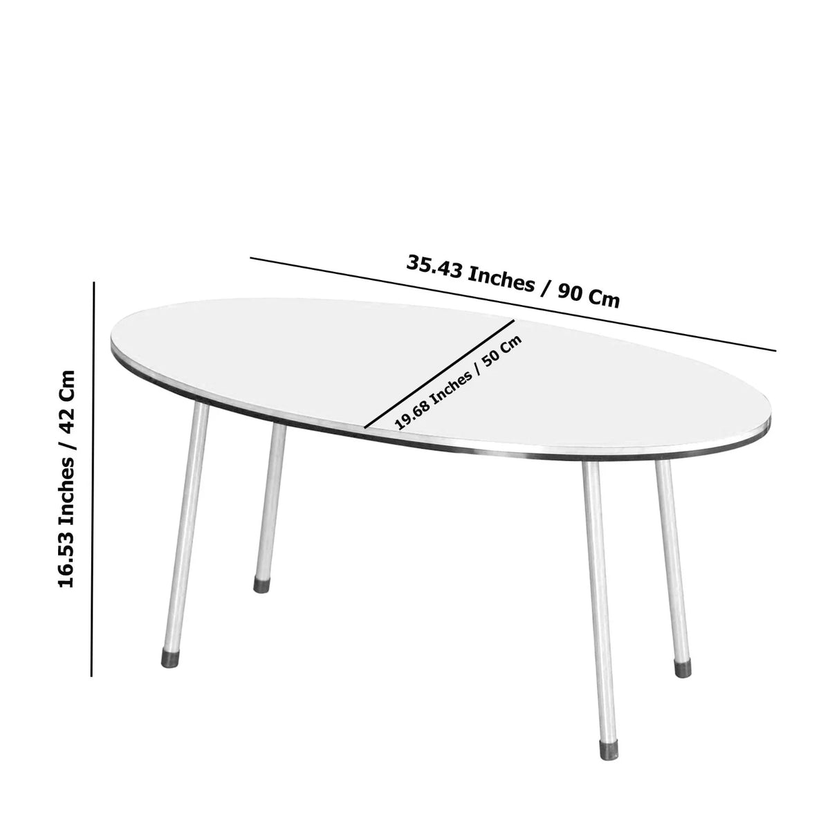 White Marble Print Oval Coffee Table with 3-Rod Metal Legs D5506
