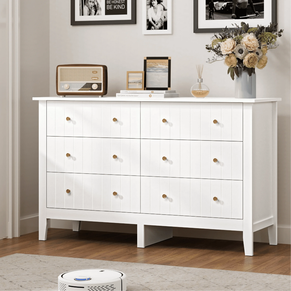 White 6 Drawer Wood Dresser Z267