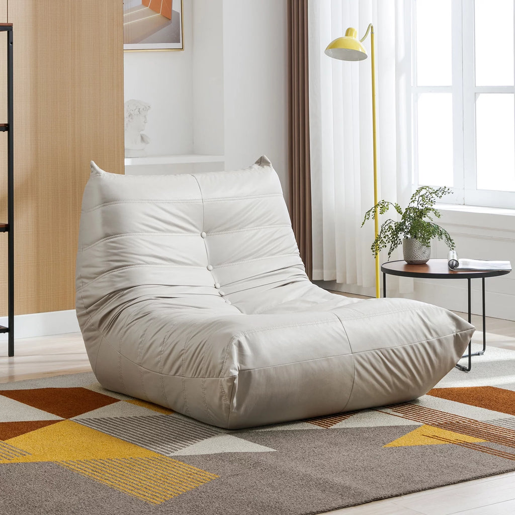 Beige Microfiber Leather Memory Foam Floor Sofa D9391
