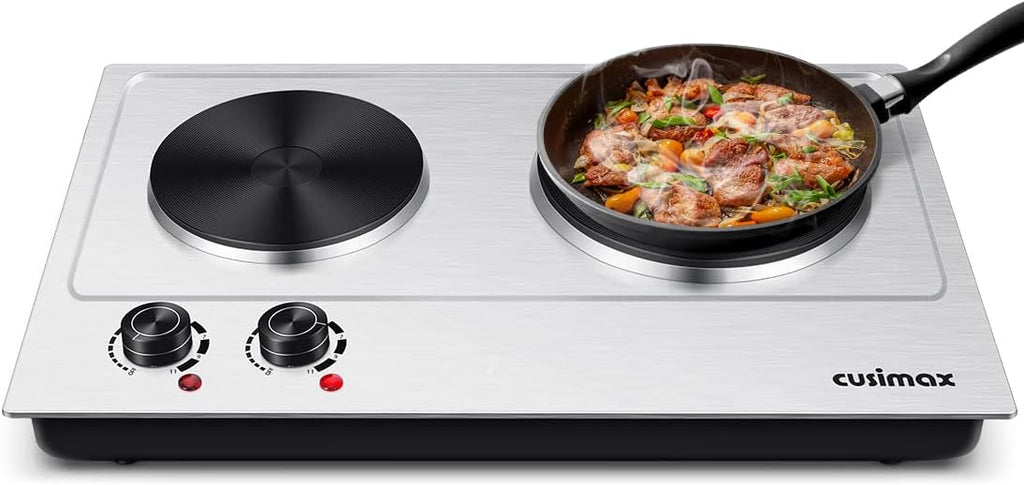 Double Hot Plate Cooktop, 1800W Portable Electric Burner, Cast Iron, Stainless Steel Z93428