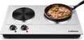 Double Hot Plate Cooktop, 1800W Portable Electric Burner, Cast Iron, Stainless Steel Z93428