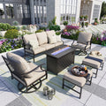 Beige 7-Seat Metal Patio Furniture Set with Fire Pit Table E98635