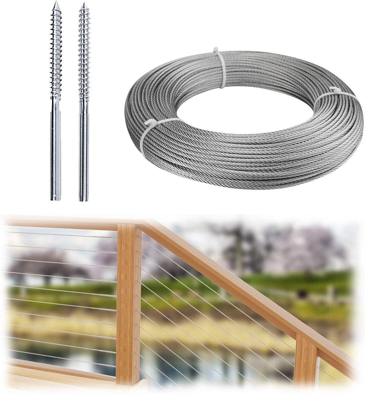 20 Pack 1/8 Swage Lag Screw Cable Railing Hardware Kit with 165 Feet Stainless Steel Wire Rope M68796