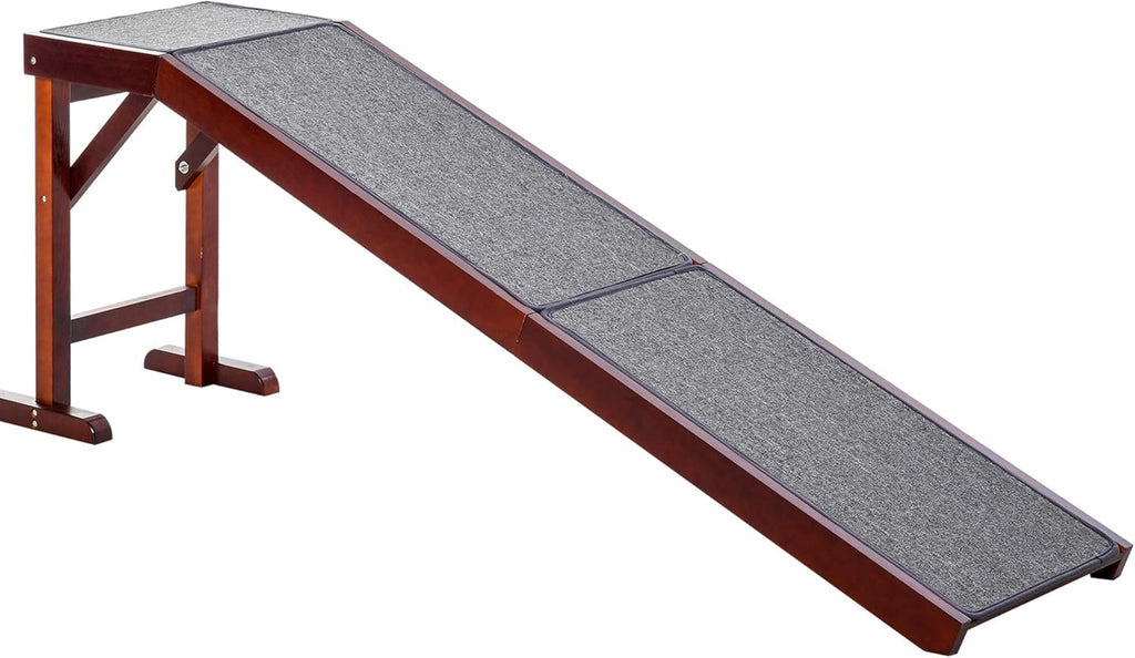 Non-Slip Carpet Top Pine Wood Pet Ramp, Brown Grey V8360