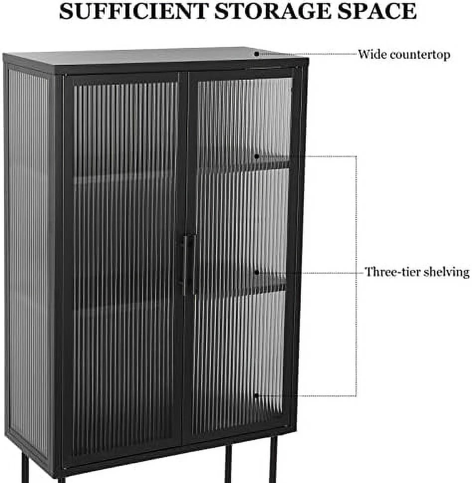 Tall Fluted Glass Door Cabinet with 2-Tier Adjustable Shelves Blue C913337