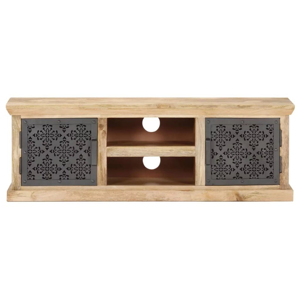 Mango Wood TV Stand with 2 Steel Doors S792172