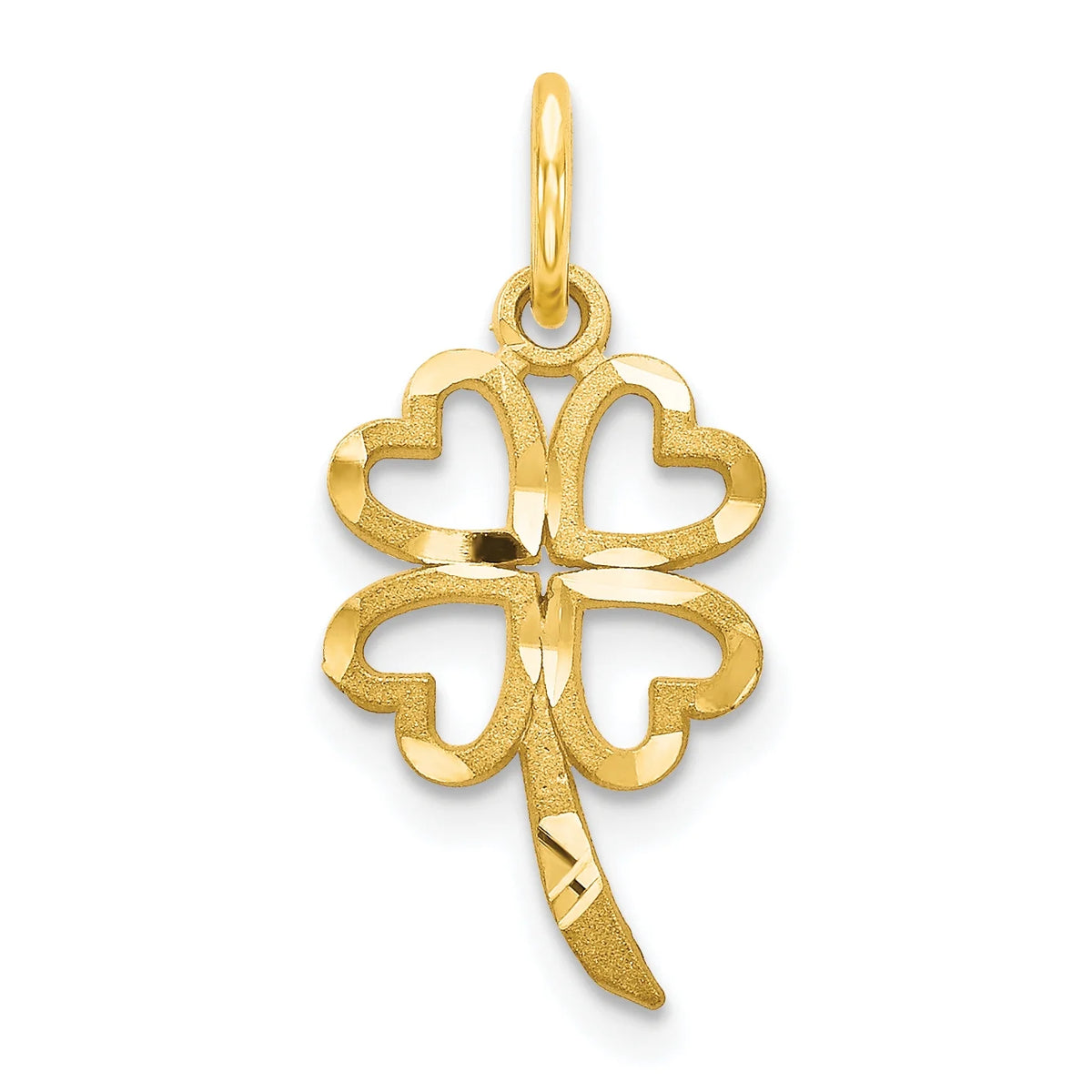 10K Yellow Gold Four Leaf Clover Pendant Charm with 14K Yellow Gold Rope Chain Necklace 16'' K348