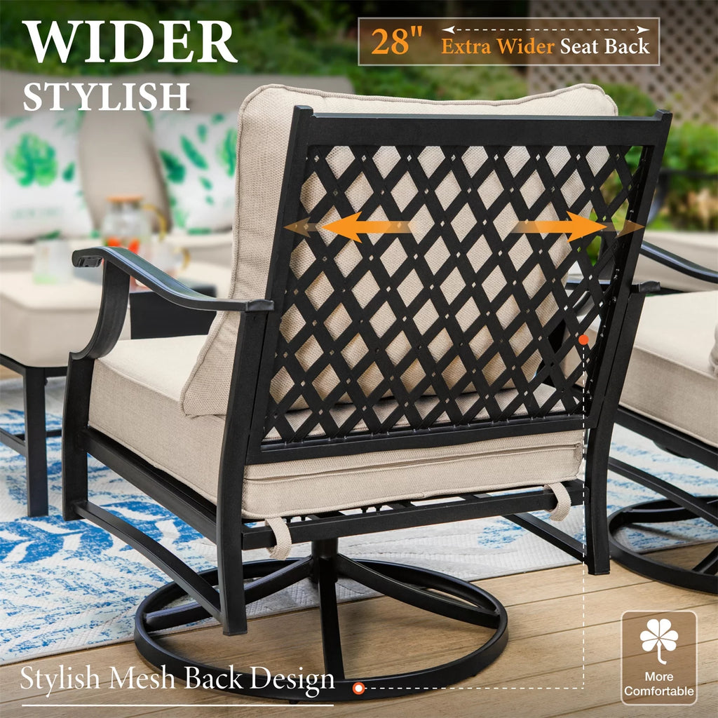 Beige 7-Seat Metal Patio Furniture Set with Fire Pit Table E98635