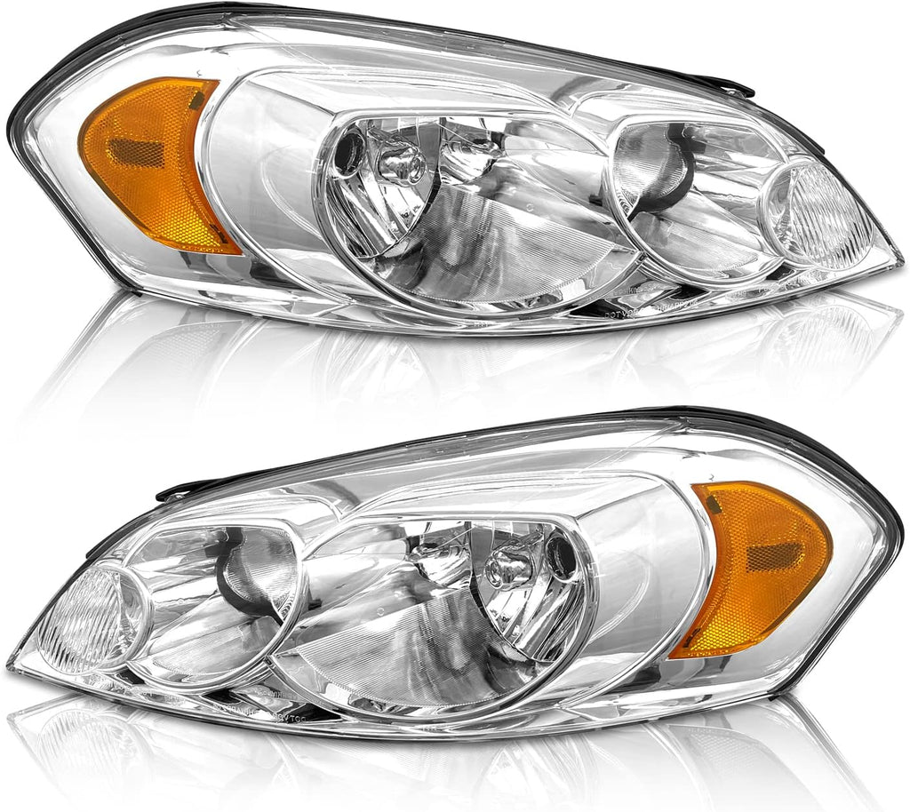 Chrome Housing Amber Reflector Headlight Assembly Driver and Passenger Side M70414