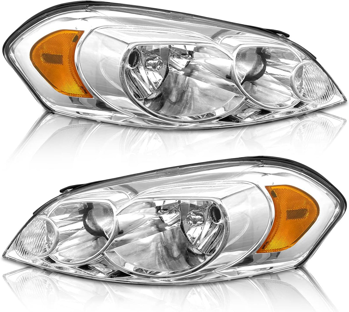 Chrome Housing Amber Reflector Headlight Assembly Driver and Passenger Side M70414