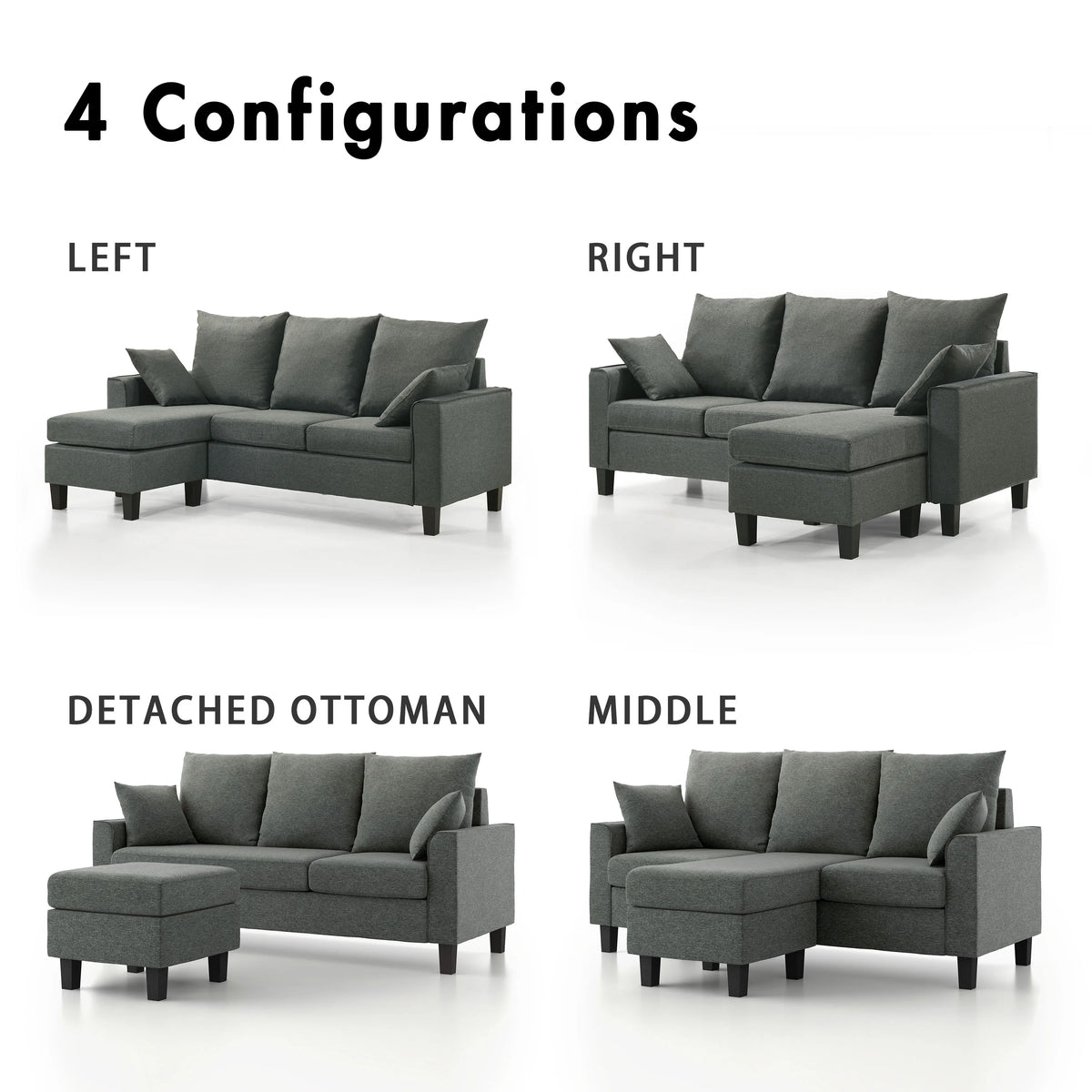 Dark Gray L-Shape Sectional Sofa F562