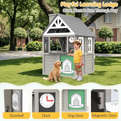 Gray Wooden Play House Playset with Kitchen M56980