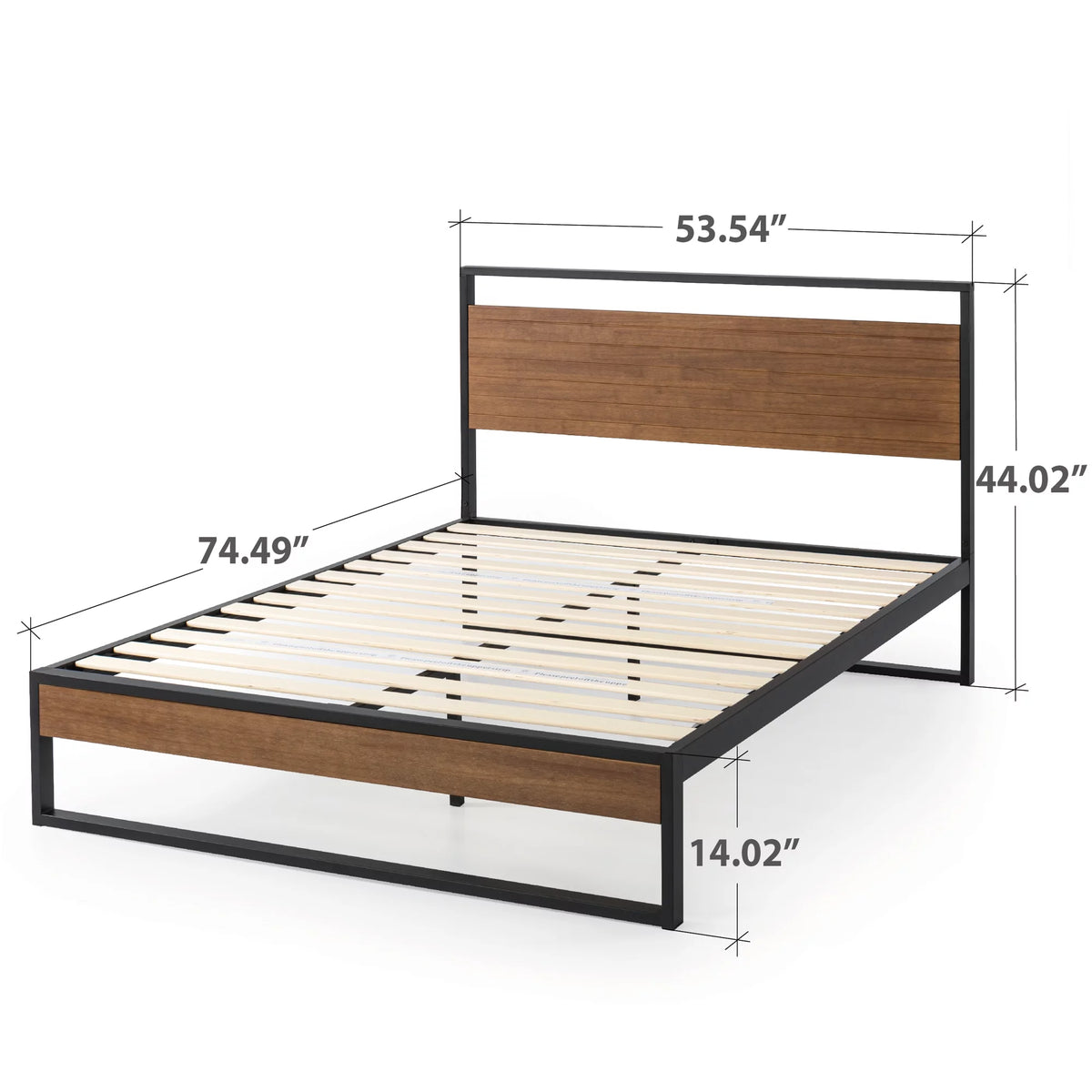 Metal and Wood Platform Bed Frame with Headboard, Chestnut Brown, Full W75770