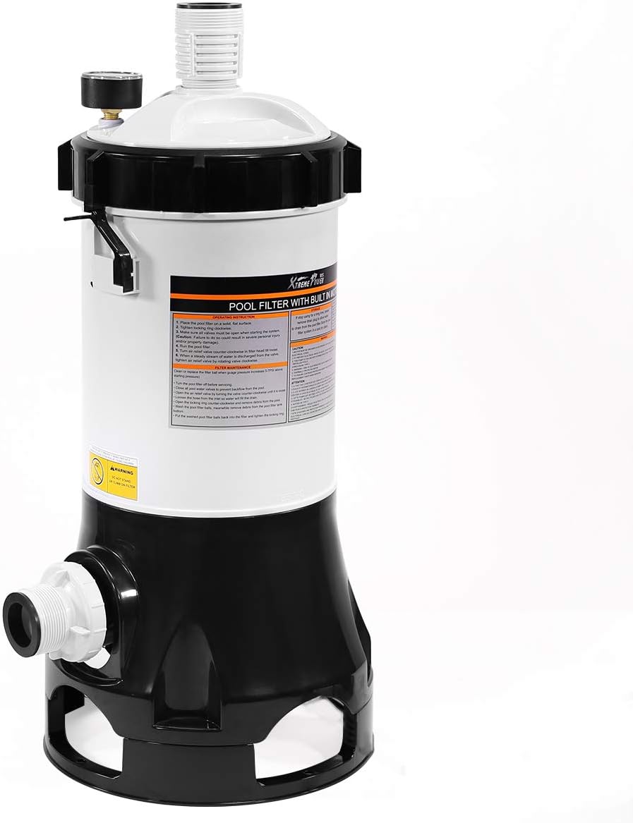 White/Black Above Ground Pool Cartridge Filter System with Built-in Pump G6218