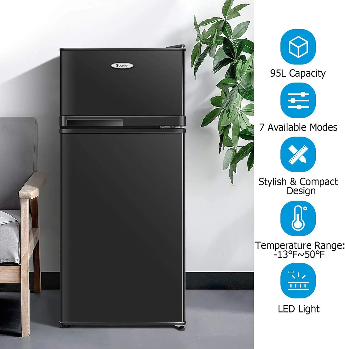 2 Doors 3.4 cu ft. Compact Mini Refrigerator Freezer D184