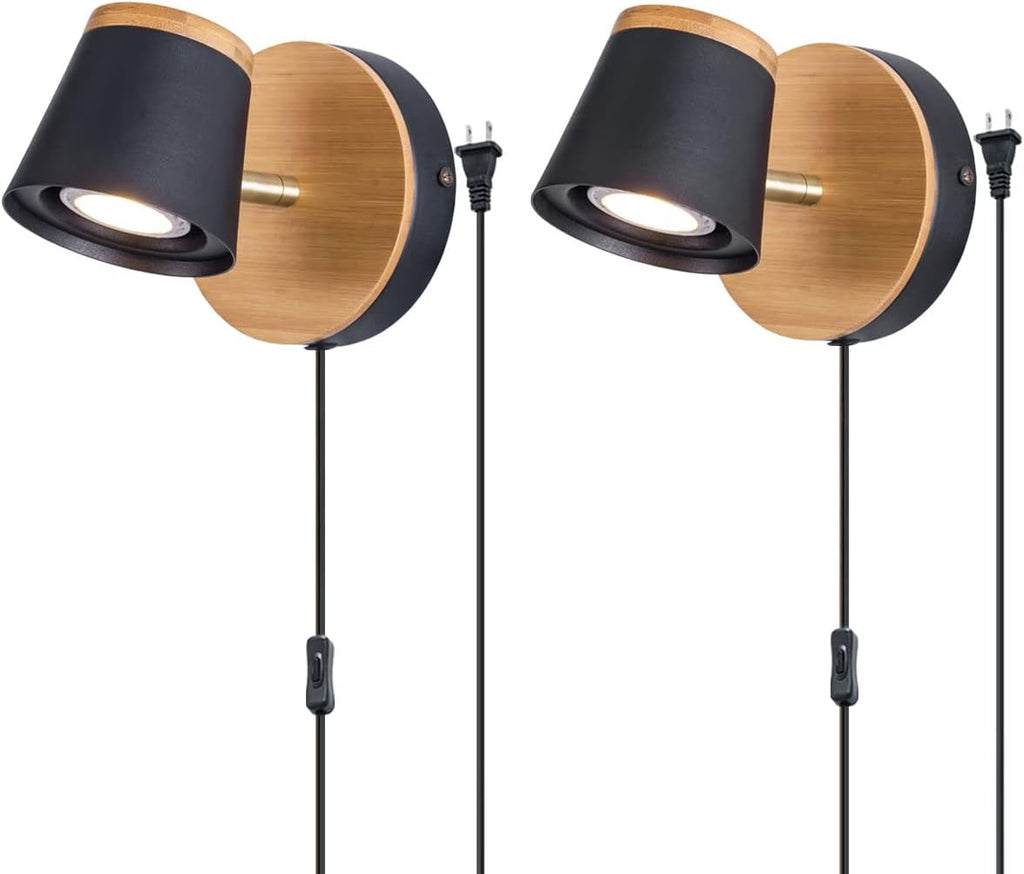 Plug in Wall Lamp Set of 2 Adjustable Black Lampshade G65516