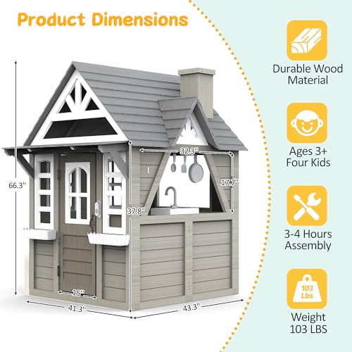 Gray Wooden Play House Playset with Kitchen M56980