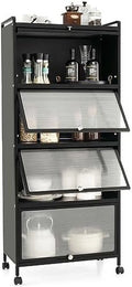 Black 5-Tier Kitchen Cabinet with 4 Rolling Casters P663