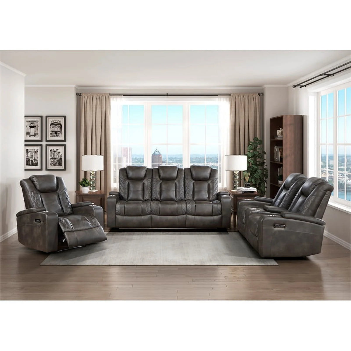 Brownish Gray Faux Leather Power Reclining Chair U54923