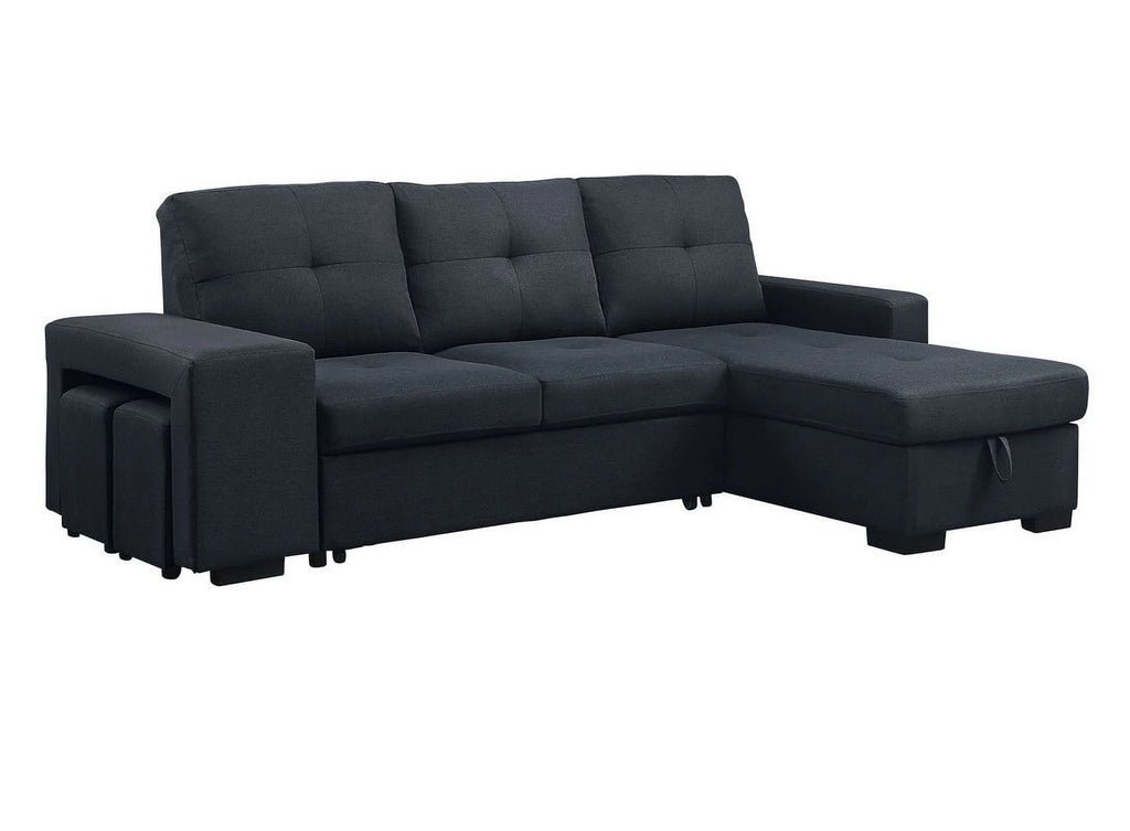 Linen Sleeper Sectional Sofa with Reversible Storage Chaise I333