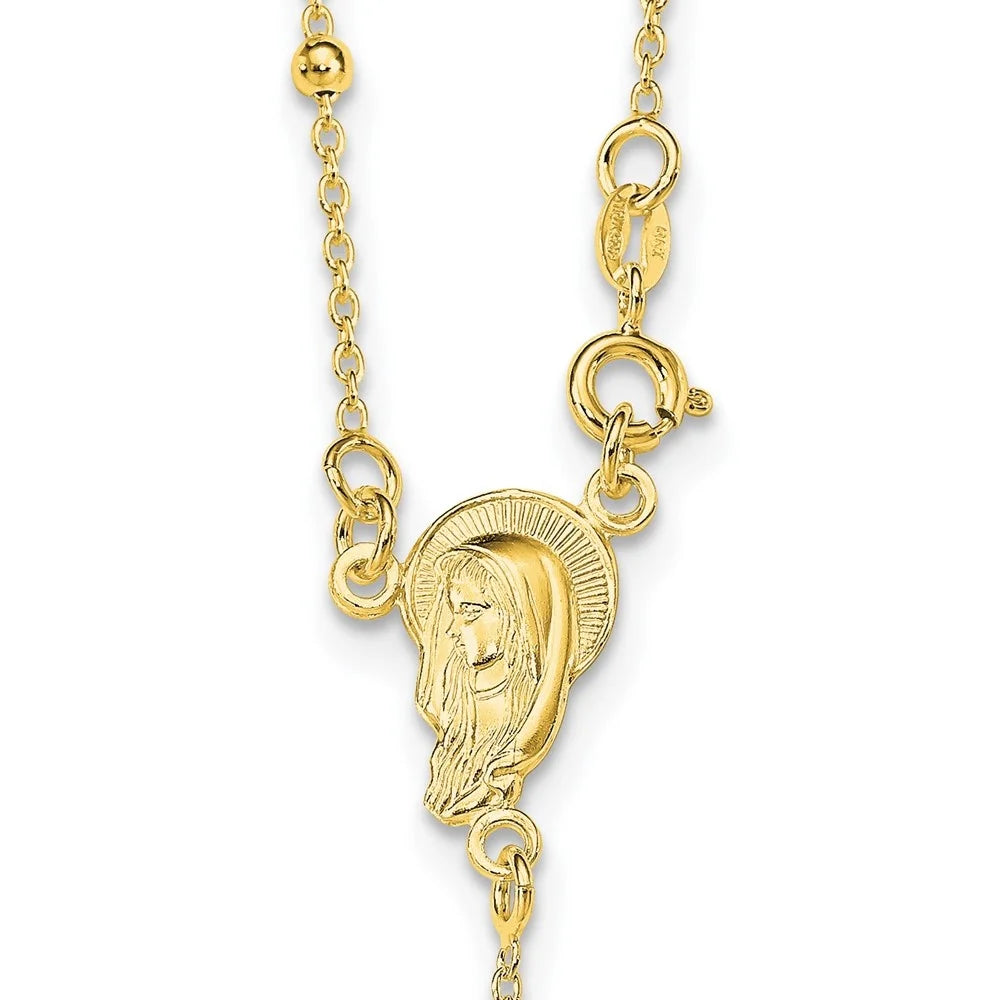 925 Sterling Silver Gold-plated Bead Rosary 18inch Necklace H2627