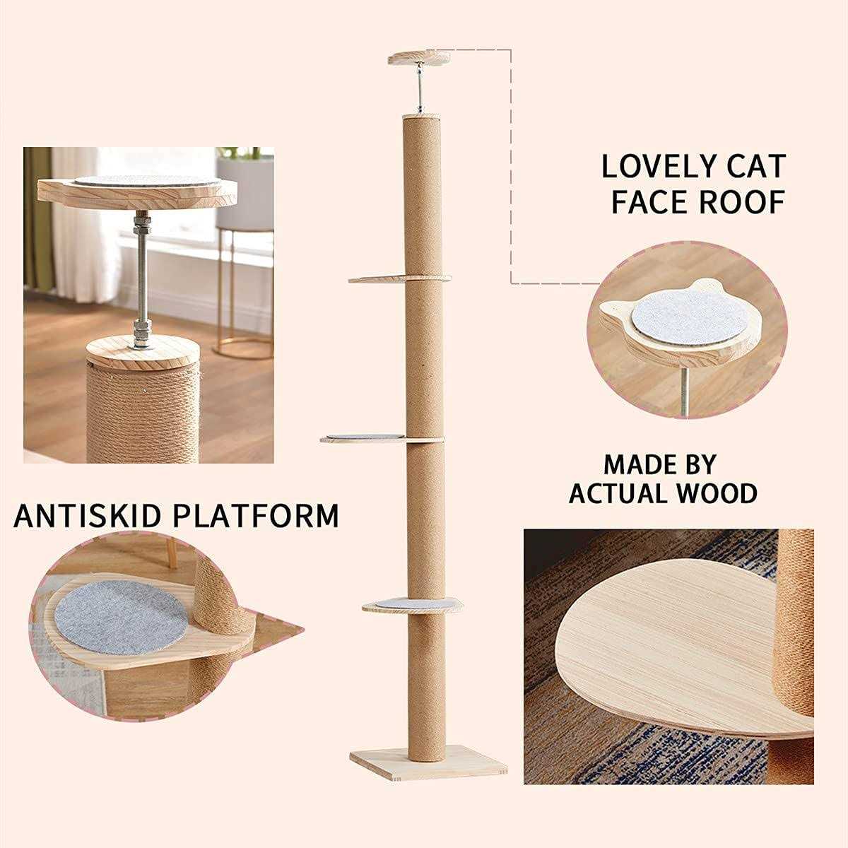 Floor-to-Ceiling Cat Tree with Sisal Rope Scratching Post T450