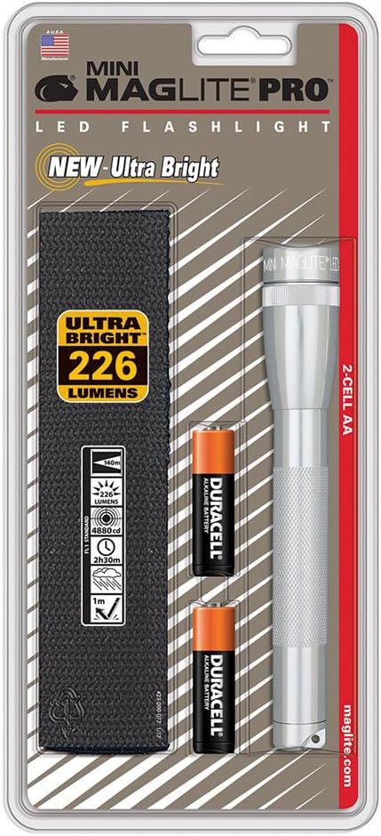 Silver Mini Mag AA Pro LED Flashlight 332 Lumens Z3805