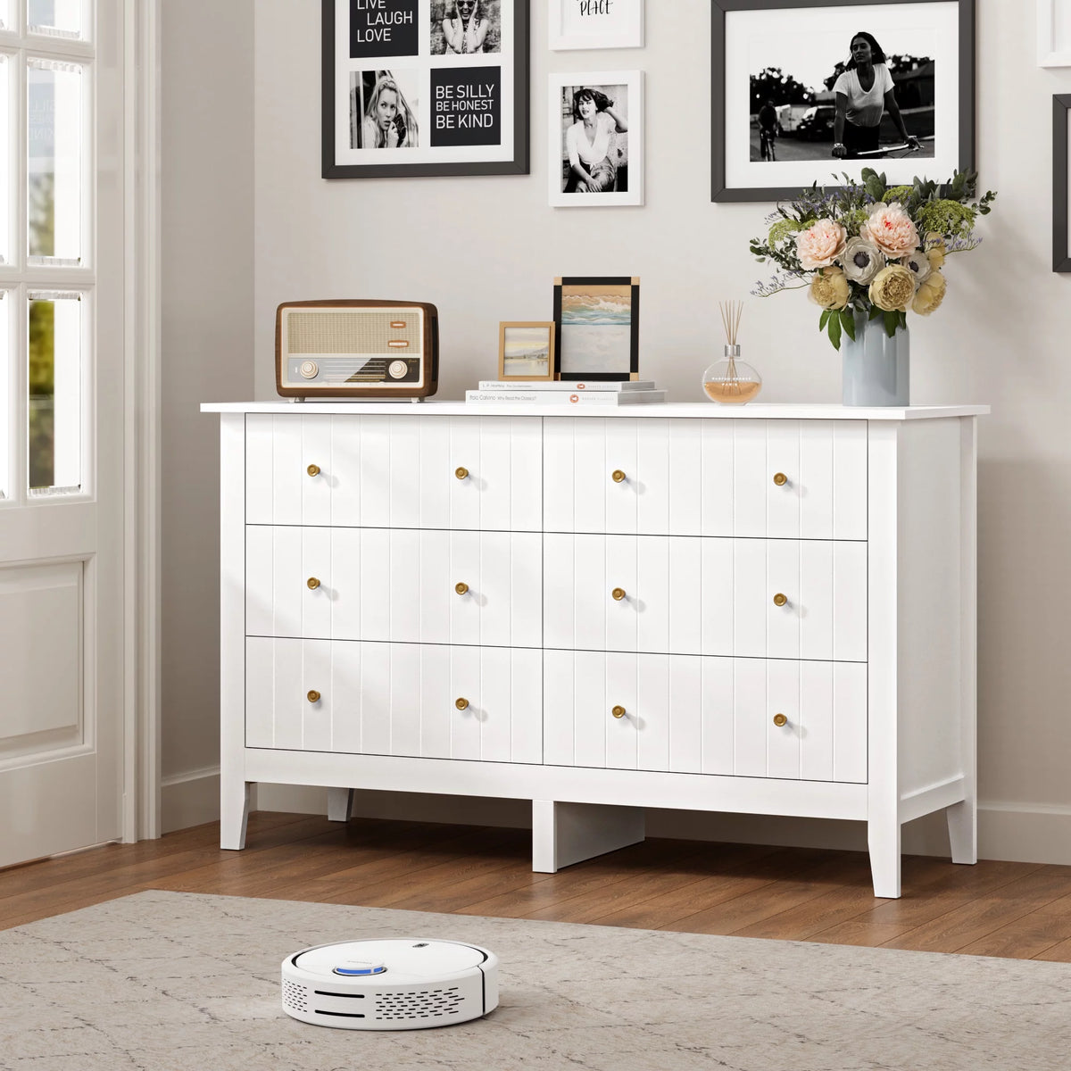 White 6 Drawer Wood Dresser Z267