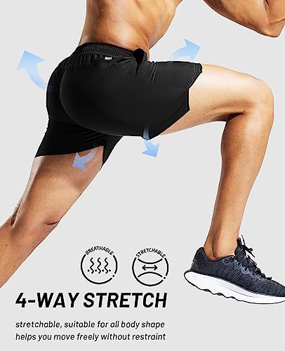 Men's 5 Inch Running Athletic Shorts with Pockets Quick Dry Lightweight Elastic Waist V75407