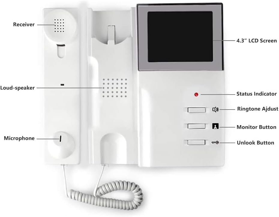 4.3 Inches Wired Video Door Phone System with LCD Monitor, IR Night Vision, Pack of 2 W893