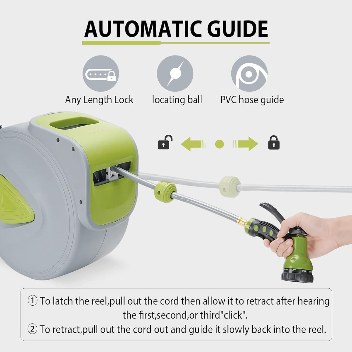 Retractable Wall Mount Garden Hose Reel with 9 Patterns Hose Nozzle Q281285