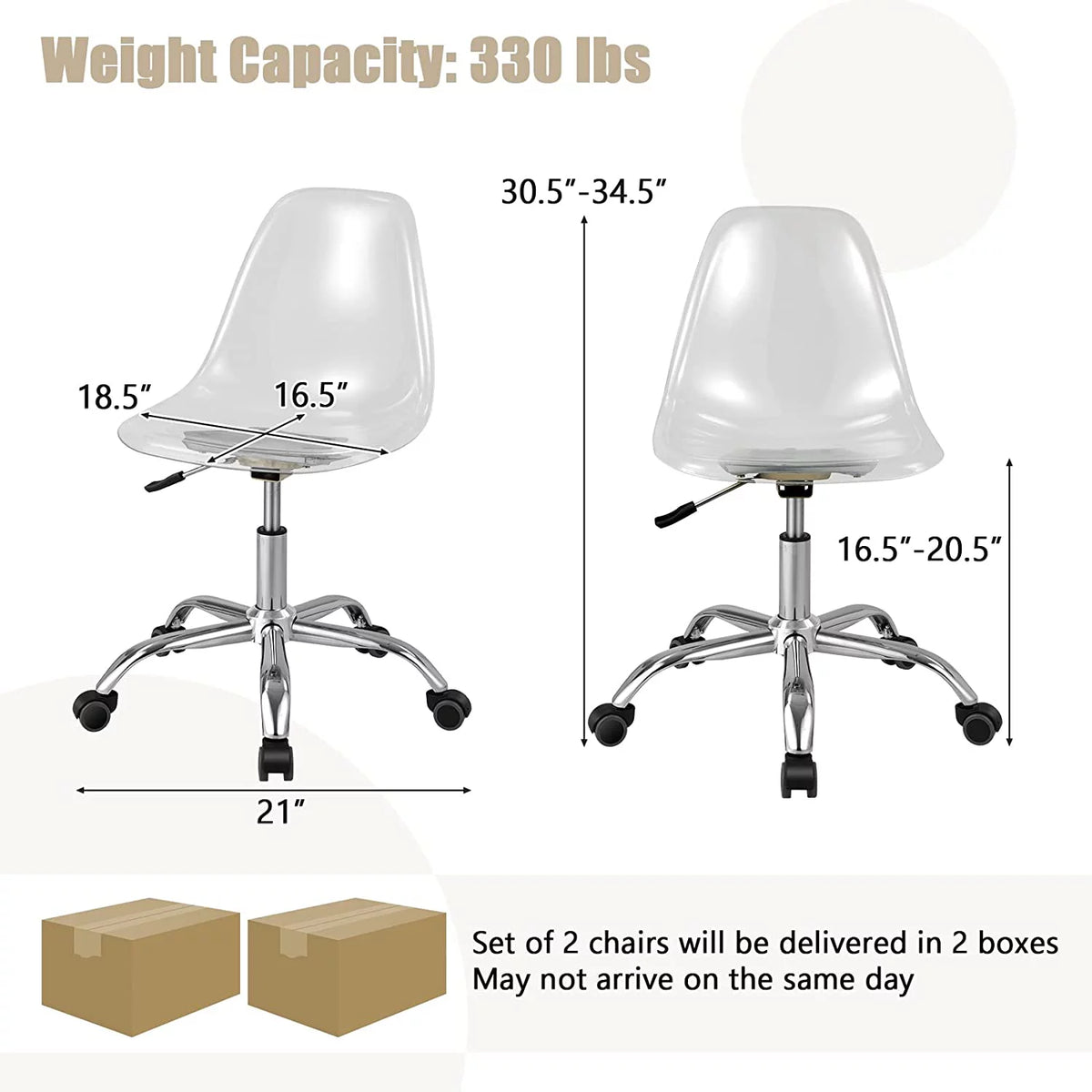 Acrylic Clear Armless Rolling Desk Chair Set of 2 W61883