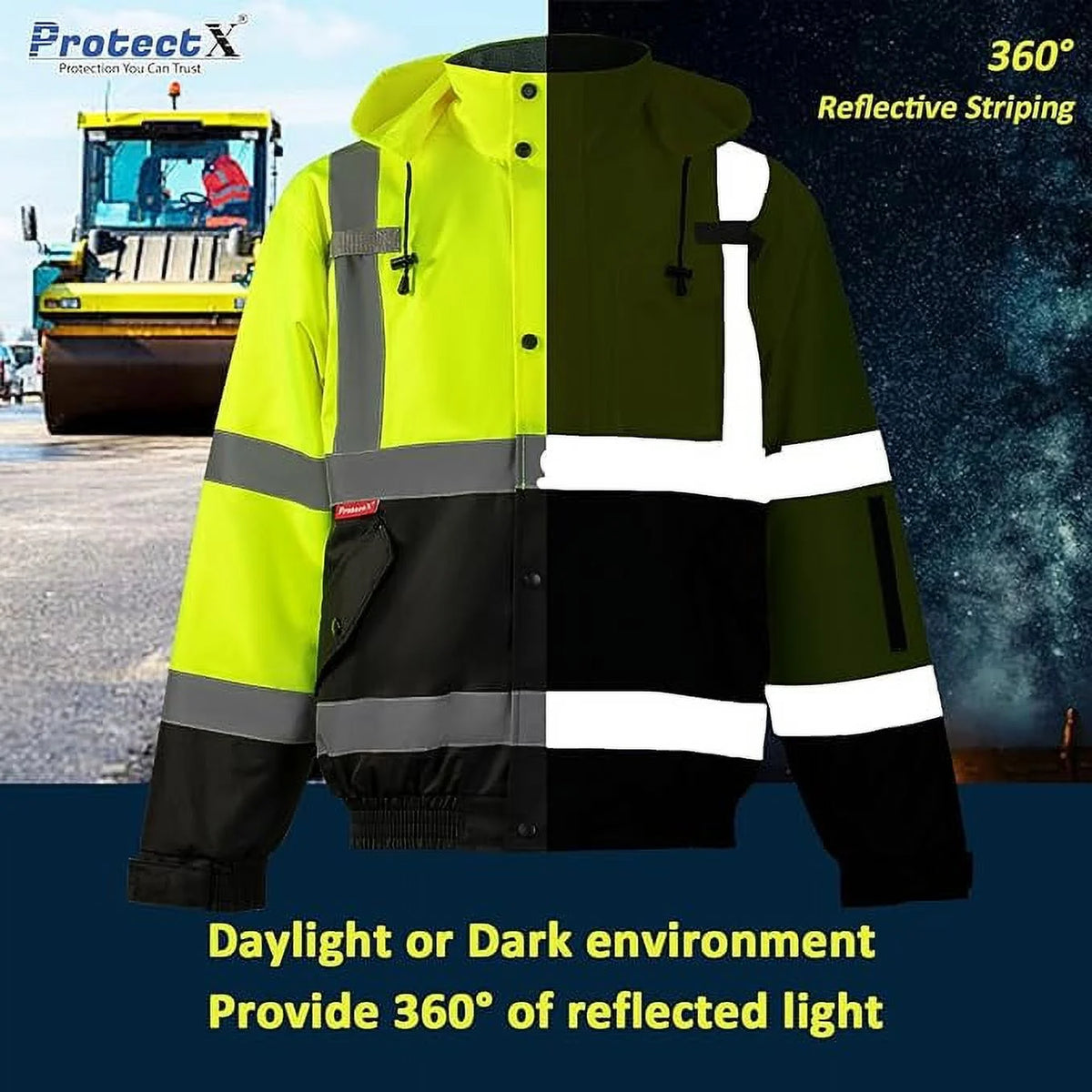 High Visibility Waterproof Bomber Jacket, Class 3, Green, Small K158608