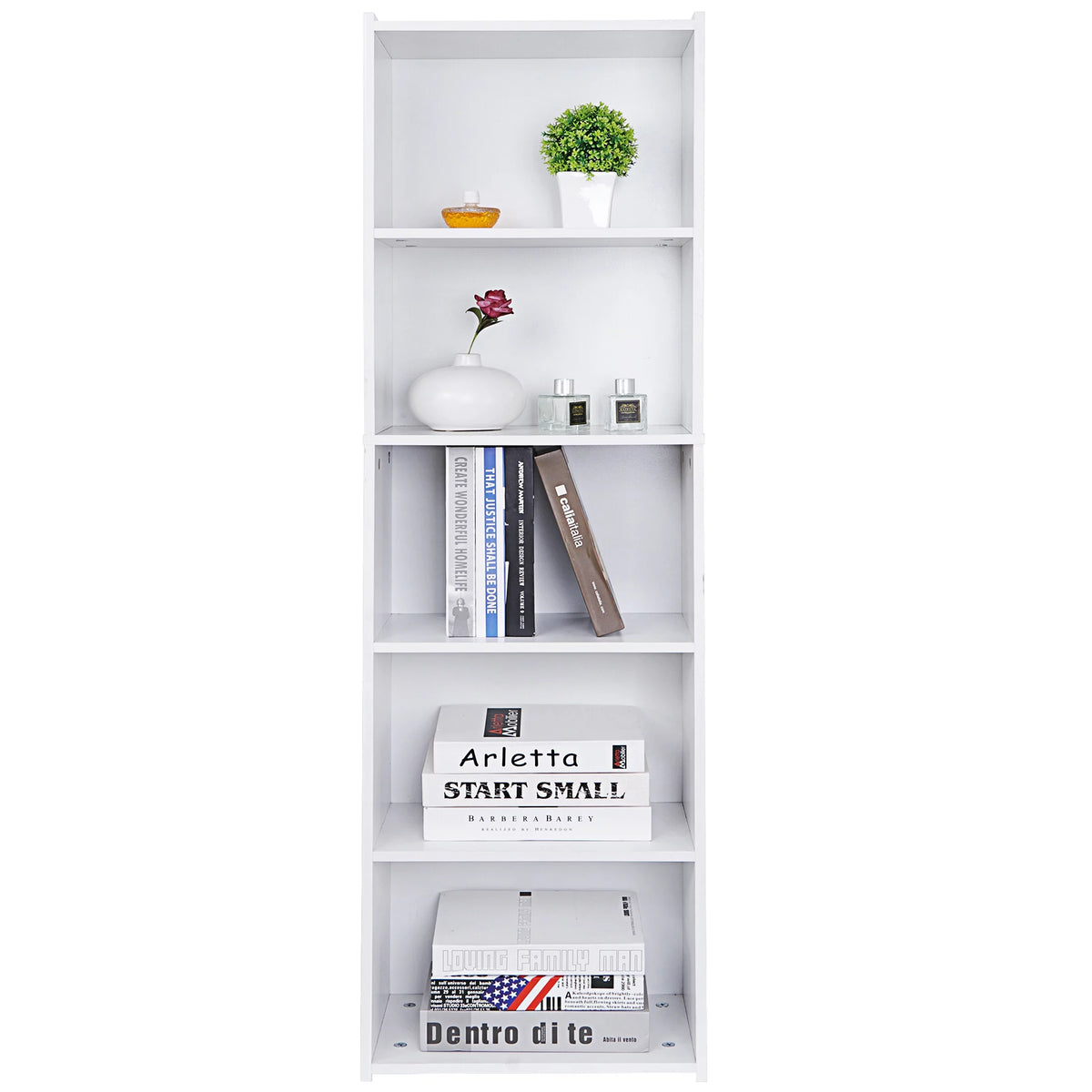 5-Tier Narrow Freestanding Bookcase with Adjustable Shelves O79291