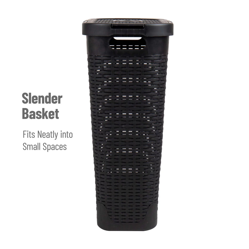 40L Slim Laundry Hamper, Clothes Basket with Lid, Plastic, Set of 2, Black H212