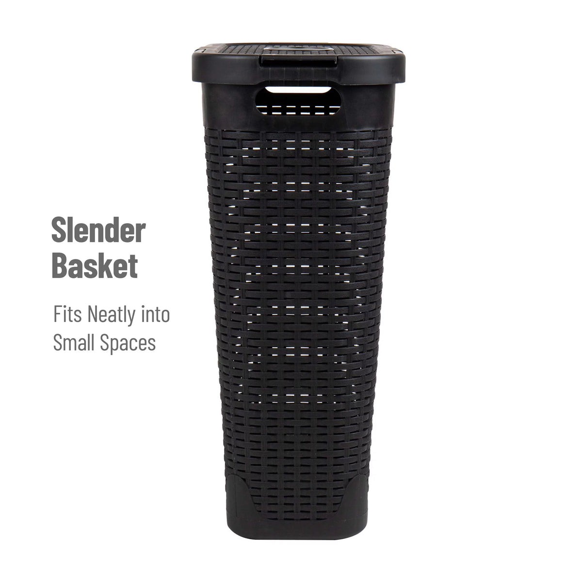 40L Slim Laundry Hamper, Clothes Basket with Lid, Plastic, Set of 2, Black H212