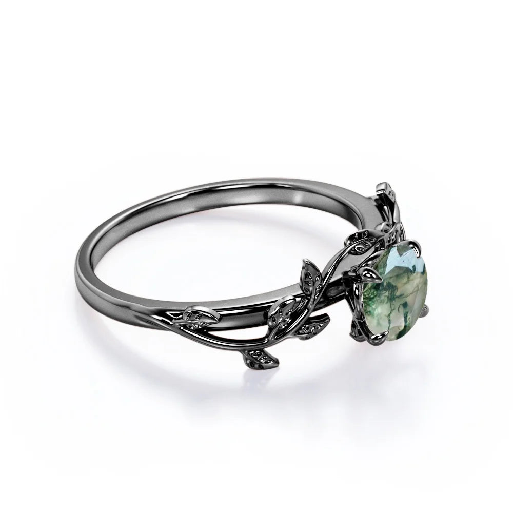 0.50 Carat Round Moss Green Agate Engagement Ring K1637