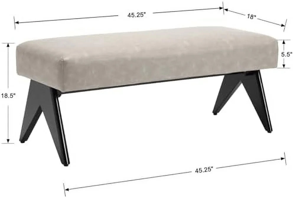 White Upholstered Ottoman Bench with Wood Legs B812934