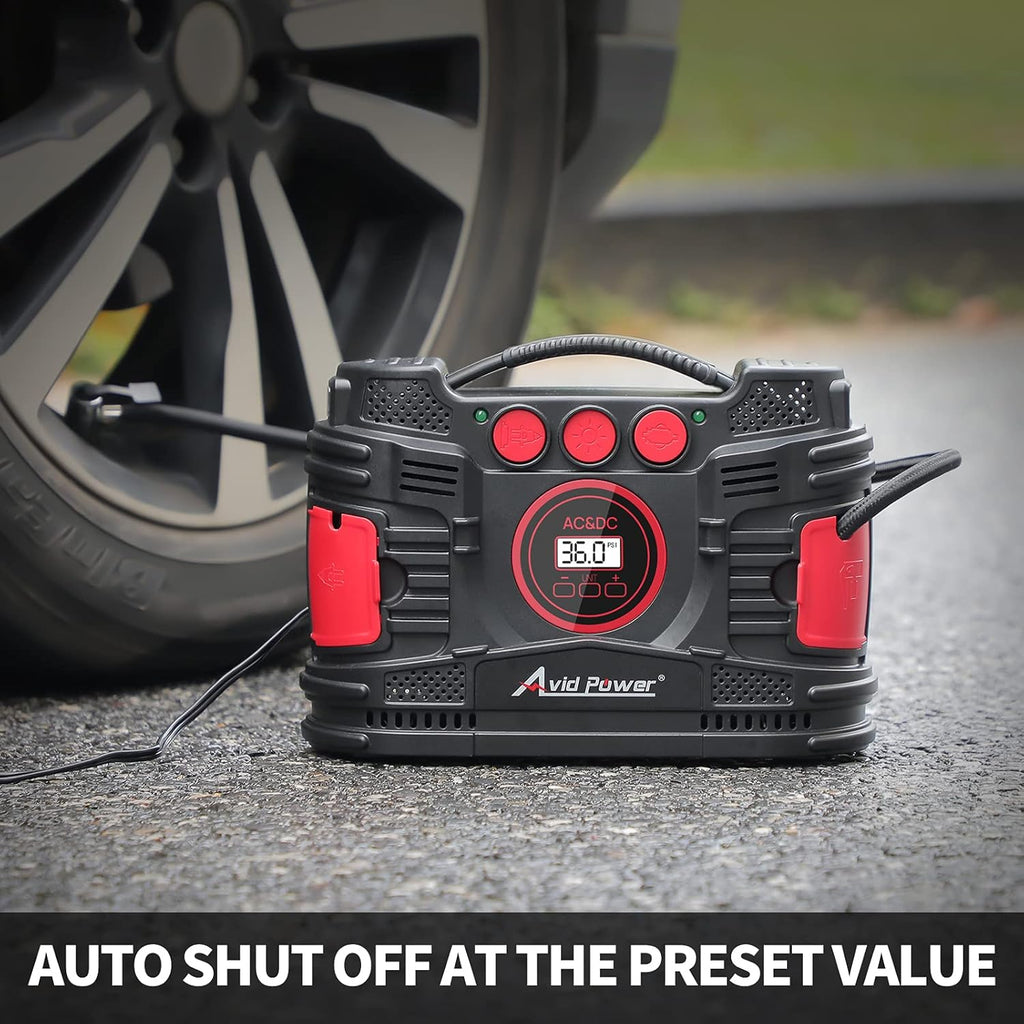 AC/DC Tire Inflator Portable Air Compressor with Dual Motors Digital Gauge LED Light Pack of 2 V5764