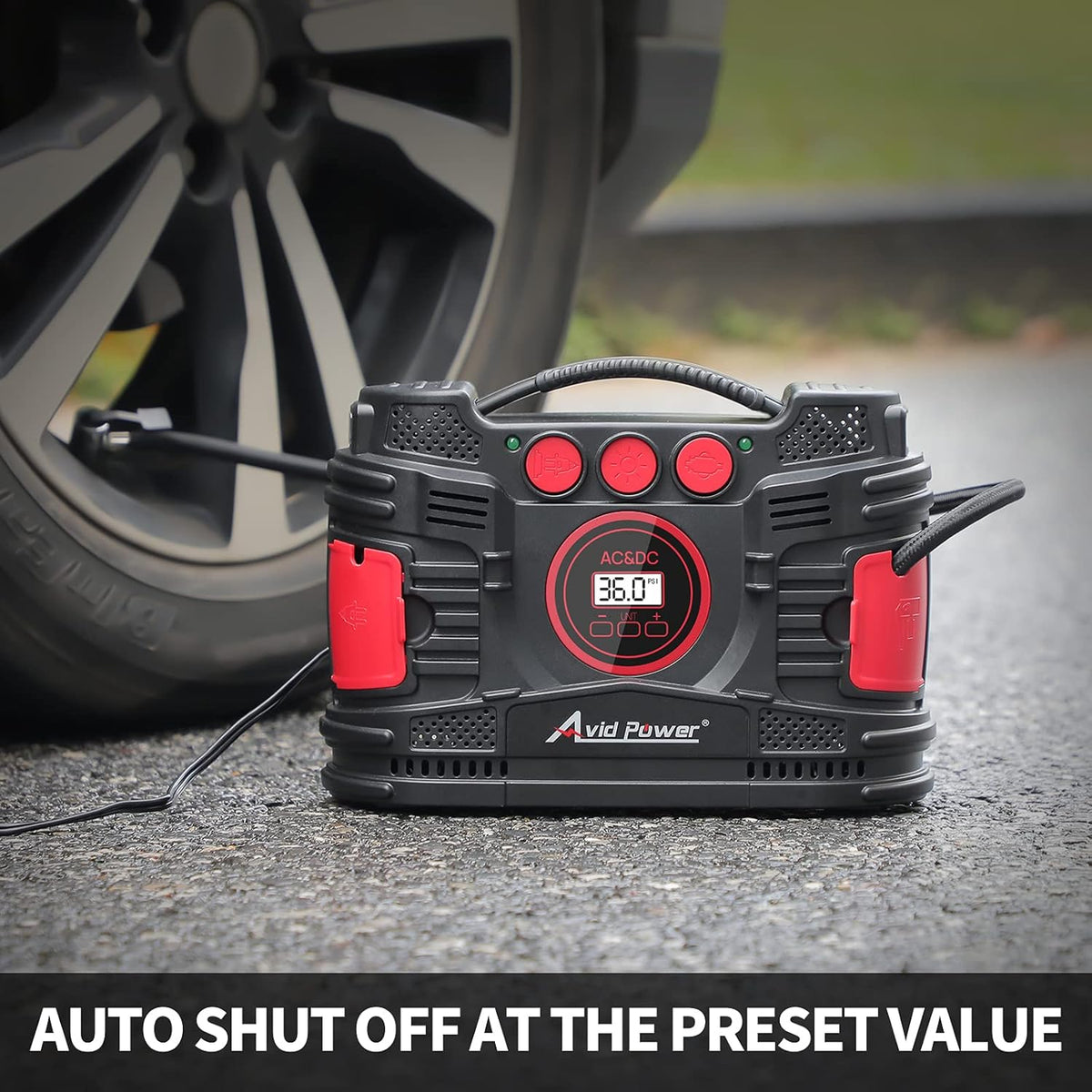 AC/DC Tire Inflator Portable Air Compressor with Dual Motors Digital Gauge LED Light Pack of 2 V5764