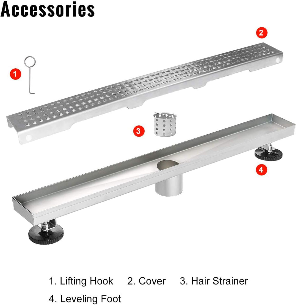 24 inch 304 Stainless Steel Linear Shower Drain with Grid Cover, Pack of 2 O311