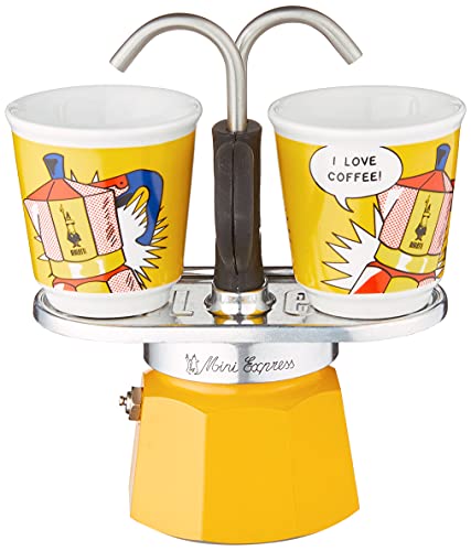 Yellow Aluminium Moka Set includes Coffee Maker 2-Cup (2.8 Oz) + 2 shot glasses B93097